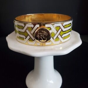 Spartina 449 Hinged Bangle Bracelet Gold and Green Enamel Grecian Mermaid Clasp